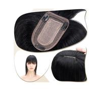 Frauen Haare 7x12.5cm Silk Base Clip In Hair Extension,Hair Toppers for Women 6"-18" Real Human Hair with Bangs, 150% Densiny Hair Straight Hair Pieces Hairs Extensions(Jet Black,16 inch)