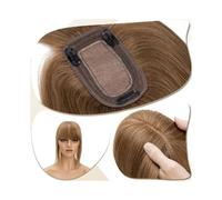 Frauen Haare 7x12.5cm Silk Base Clip In Hair Extension,Hair Toppers for Women 6"-18" Real Human Hair with Bangs, 150% Densiny Hair Straight Hair Pieces Hairs Extensions(Light Brown,16 inch)