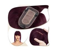 Frauen Haare 7x12.5cm Silk Base Clip In Hair Extension,Hair Toppers for Women 6"-18" Real Human Hair with Bangs, 150% Densiny Hair Straight Hair Pieces Hairs Extensions(Wine Red,6 inch)