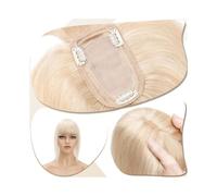 Frauen Haare 7x12.5cm Silk Base Clip In Hair Extension,Hair Toppers for Women 6"-18" Real Human Hair with Bangs, 150% Densiny Hair Straight Hair Pieces Hairs Extensions(Ash Blonde+Bleach Blonde,10 In