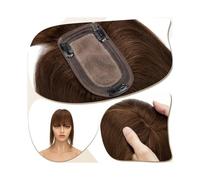 Frauen Haare 7x12.5cm Silk Base Clip In Hair Extension,Hair Toppers for Women 6"-18" Real Human Hair with Bangs, 150% Densiny Hair Straight Hair Pieces Hairs Extensions(Medium Brown,16 inch)