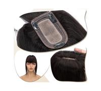 Frauen Haare 7x12.5cm Silk Base Clip In Hair Extension,Hair Toppers for Women 6"-18" Real Human Hair with Bangs, 150% Densiny Hair Straight Hair Pieces Hairs Extensions(Natural Black,6 inch)