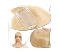 Frauen Haare 7x12.5cm Silk Base Clip In Hair Extension,Hair Toppers for Women 6"-18" Real Human Hair with Bangs, 150% Densiny Hair Straight Hair Pieces Hairs Extensions(Natural Blonde,16 inch)