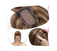 Frauen Haare 7x12.5cm Silk Base Clip In Hair Extension,Hair Toppers for Women 6"-18" Real Human Hair with Bangs, 150% Densiny Hair Straight Hair Pieces Hairs Extensions(Medium Brown+Dark Blonde,18 in