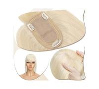 Frauen Haare 7x12.5cm Silk Base Clip In Hair Extension,Hair Toppers for Women 6"-18" Real Human Hair with Bangs, 150% Densiny Hair Straight Hair Pieces Hairs Extensions(Platinum Blonde,16 inch)