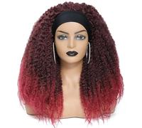 Frauen Haare Afro Kinky Marleys Twist Black Ombre Brown Hairs Wigs Marley Braids Headband Wiges Synthetic Braiding Hair Wig Hairs Extensions(Wine red)
