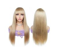 Frauen Haare Bone Straight Full Machine Made Wig with Bangs Wig Honey Blonde Ginger Brown Remy Hair Wigs for Women Hairs Extensions(Honey Blonde,14inches)