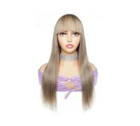 Frauen Haare Bone Straight Full Machine Made Wig with Bangs Wig Honey Blonde Ginger Brown Remy Hair Wigs for Women Hairs Extensions(Medium Ash Brown,16inches)