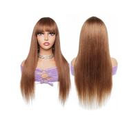 Frauen Haare Bone Straight Full Machine Made Wig with Bangs Wig Honey Blonde Ginger Brown Remy Hair Wigs for Women Hairs Extensions(Ginger Brown,12INCHES)