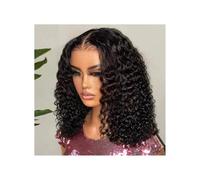 Frauen Haare Brazilian Short Bob 13x4 Glueless Frontal Human Hair Deep Wave Transparent Front Curly Lace Wigs for Women Hairs Extensions(16inches)