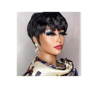 Frauen Haare Brown Short Pixie Cut Wig Human Hair For Black Women Wigs With Bangs Colored Brazilian Wig Human Hair Wigs Hairs Extensions(Natural Black)