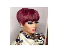 Frauen Haare Brown Short Pixie Cut Wig Human Hair For Black Women Wigs With Bangs Colored Brazilian Wig Human Hair Wigs Hairs Extensions(Wine Red)