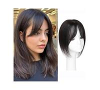 Frauen Haare Hair Toppers for Women Real Human Hair with Bangs 10x12 CM Breathable Silk Base Straight Hair Pieces Clip in Brazilian Hair Toppers with Bangs Hairs Extensions(Black,25cm(10inch))