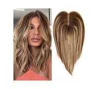 Frauen Haare Hair Toppers for Women Straight Real Human Hair Pieces 10" Ombre Brown Mixed Blonde with Dark Root 9×10 CM Lace Base Hair Topper with 3 Clips Hairs Extensions