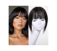 Frauen Haare Human Hair Topper for Women 10 Inch Straight Hair Topper With Bangs 6×8cm Lace Base Hand Tied Topper Hair Extension Hairs Extensions(Black)