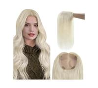 Frauen Haare Human Hair Topper Platinum Blonde Silky Straight Hair Topper 5''×5'' Large-area Mono Base PU Perimeter Brazilian Remy Straight Hairpiece Topper Hairs Extensions(12inches(30cm))