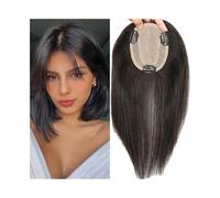 Frauen Haare Human Hair Toppers Wigs 10X12cm Sizes Natural Scalp Top Base Virgin Straight 100% Human Hair Pieces with Clips Hairs Extensions(8 inches)