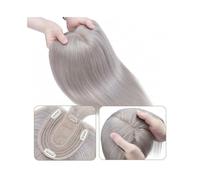 Frauen Haare Human Hair Toppers with Bangs Grey Color Silky Straight Hair Pieces 10x12cm Natural Soft Silk Base 130% Density Indian Hair Topper Hairpieces Hairs Extensions(6 inches 27g)
