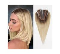 Frauen Haare Humans Hair Topper 9x10 cm Lace Base Clips in Hair 10 Inches Long Remy Human Hairs Toppers for Women Hairs Extensions(Blonde Dark Root)