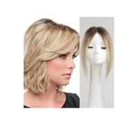 Frauen Haare Humans Hair Topper 9x10 cm Lace Base Clips in Hair 10 Inches Long Remy Human Hairs Toppers for Women Hairs Extensions(Blonde Mixed Brown)