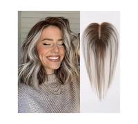 Frauen Haare Humans Hair Topper 9x10 cm Lace Base Clips in Hair 10 Inches Long Remy Human Hairs Toppers for Women Hairs Extensions(Gray Brown Mixed)