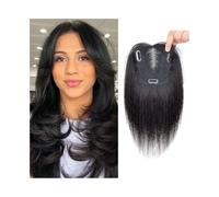 Frauen Haare Real Human Hair Topper for Women 13X12cm Breathable Swiss Lace Base Hair Pieces 10 Inch Natural Hairline Remy Hair Topper Hairpieces Add Hair Volume Hairs Extensions(Black)