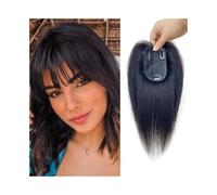 Frauen Haare Remy Human Hair Toppers for Women 7×10cm Breathable Hand-Tied Hair Toppers with Silk Mesh Base, 10" Natural Hairline Invisible Skin Clip in Hair Pieces Hairs Extensions(Black)