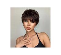 Frauen Haare Short Dark Brown Synthetic Wigs Natural Straight Layered Wig with Fluffy Bangs for Women Daily Hairs Extensions