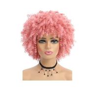 Frauen Haare Short Hair Afro Kinky Curly Wig With Bangs African Synthetic Wigs For Women Hairs Extensions(Pink)
