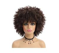 Frauen Haare Short Hair Afro Kinky Curly Wig With Bangs African Synthetic Wigs For Women Hairs Extensions(Dark Brown)