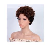 Frauen Haare Short Pixie Cut Curly Bob 100% Human Hair Wigs For Women Brazilian Remy Hair Full Machine Afro Curly Wigs Hairs Extensions(Ombre Brown)
