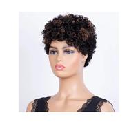 Frauen Haare Short Pixie Cut Curly Bob 100% Human Hair Wigs For Women Brazilian Remy Hair Full Machine Afro Curly Wigs Hairs Extensions(Highlight Brown)