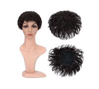 Frauen Haare Synthetic Natural Curly Hair Topper Replacement Hair Piece 13x13cm Short Hair Topper Clip in Wavy Hair Extensions Hairs Extensions(Natural Black)