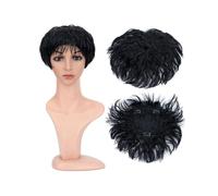 Frauen Haare Synthetic Natural Curly Hair Topper Replacement Hair Piece 13x13cm Short Hair Topper Clip in Wavy Hair Extensions Hairs Extensions(Jet Black)