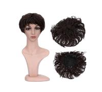Frauen Haare Synthetic Natural Curly Hair Topper Replacement Hair Piece 13x13cm Short Hair Topper Clip in Wavy Hair Extensions Hairs Extensions(Dark Brown)