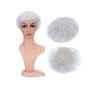 Frauen Haare Synthetic Natural Curly Hair Topper Replacement Hair Piece 13x13cm Short Hair Topper Clip in Wavy Hair Extensions Hairs Extensions(Silver Grey)