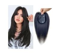 Frauen Haare Woman with Thinning Hairs 7×10cm Invisible Skin Silk Base Haires Toppers with Bangs 10 Inch Straight Remy Hair Piece with 3 Clips Hairs Extensions(Black)