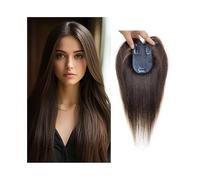 Frauen Haare Woman with Thinning Hairs 7×10cm Invisible Skin Silk Base Haires Toppers with Bangs 10 Inch Straight Remy Hair Piece with 3 Clips Hairs Extensions(Dark brown)