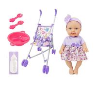Fravsiu Doll with Stroller | Play Stroller for Dolls with Feeding Accessories - 10 Inch Doll Playset with Accessories Pretend Toy Set for Kids Boys Girls 3+ Years Old