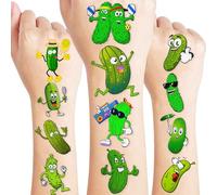 frawharmone Funny Pickle Temporary Tattoos Theme Stickers Birthday Party Decorations Supplies Favors Decoration 96 Pieces Green Pickles Fresh Cucumber Fruit Tattoo Reg