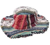 Frayed Patchwork Bucket Hat, Boho Multicolored Hippie Hat Natural Fibers Bucket Cap Unisex Vintage Sun Hat