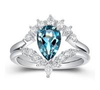 Frayerr Moissanite Ring - 925 Sterling Silver Wedding Band - Natural Topaz London Retro 1.50 Carat Wedding Sets - Pear Shaped Moissanite Women's Ring - Wedding Set, Sterling Silver, natural london