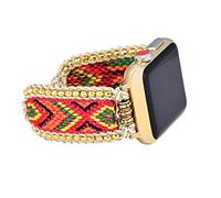 Frayollora Retro Boho Braided Nylon Band Compatible with Apple Watch 40mm 41mm 38mm, Handmade Woven Bohemian Beaded Western Dressy Strap for iWatch Series 8/SE/Ultra/7/6/5/4/3/2/1, Orange Red
