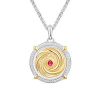 Frbod Glittering Moissanite Sapphire Ruby Emerald Compass Spiral Necklace Hypoallergenic 925 Sterling Silver with White Gold Plated Pendant Birthday Christmas Valentine's Day Jewelry for Him, 20mm x