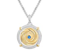 Frbod Glittering Moissanite Sapphire Ruby Emerald Compass Spiral Necklace Hypoallergenic 925 Sterling Silver with White Gold Plated Pendant Birthday Christmas Valentine's Day Jewelry for Him, 20mm x