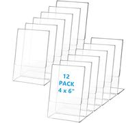 Frcctre 12 Pack Acrylic Sign Holder, 4 x 6 Inches L-Shape Slant Back Clear Plastic Desktop Flyer Display Stand for Home, Office, Store, Restaurant