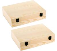 Frcctre 2 Pack 30 x 23 x 7.6CM Unfinished Wooden Box, Natural Unfinished Pine Wood Decorative Wooden Gift Box Keepsake Box with Hinged Lid and Front Clasp for DIY Art Craft and Home Storage
