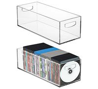 Frcctre 2 Pack Acrylic DVD/CD Storage Box, Clear DVD Holder Case with Handles Holds 27 pcs, Stackable Storage Container Shelf Organizer Bin for CDs, Video Games, Blu-ray, Books, Home, Office
