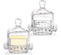 Frcctre 2 Pack Glass Butter Dish with Dome Lid, Small Glass Butter Keeper, Clear Covered Butter Serving Dish Decorative Crystal Mini Butter Container Butter Cloche