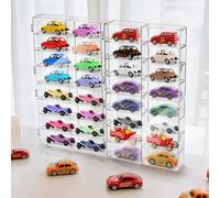 Frcctre 4 Pack Acrylic Display Case for 1/64 Scale Matchbox Wheels Toy, 32 Slots Toy Cars Storage Organizer Box with Clear Dustproof Cover, 7.5 X 6.75 X 1.75 Inches